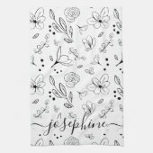 Gepersonaliseerd Eenvoudig Zwart wit bloemmotief Theedoek (Verticaal)