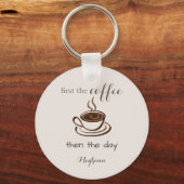 Gepersonaliseerd eerst de koffie dan de dag schatt sleutelhanger (Achterkant)