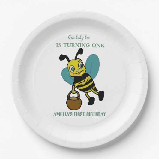 Gepersonaliseerd eerste geboortejaar 1e verjaardag papieren bordje (Voorkant)