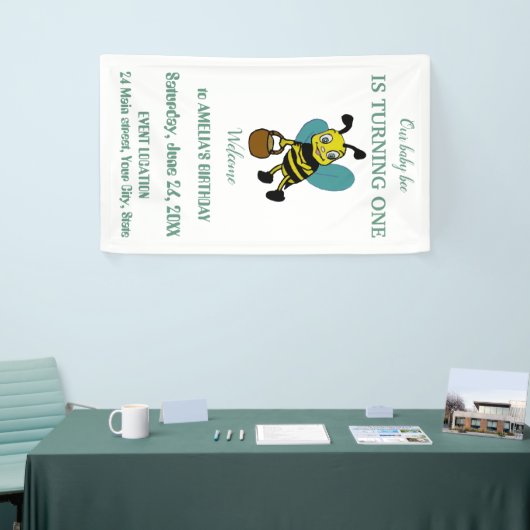 Gepersonaliseerd eerste geboortejaar 1e verjaardag spandoek (Beurs)