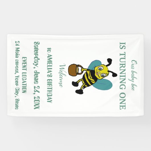 Gepersonaliseerd eerste geboortejaar 1e verjaardag spandoek (Horizontaal)