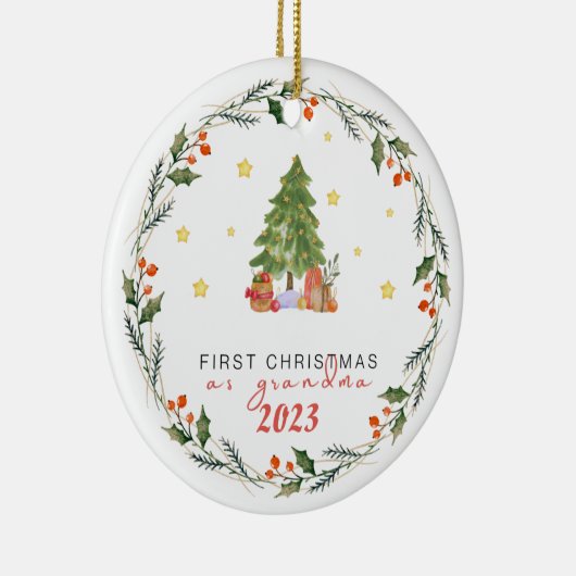 Gepersonaliseerd eerste jaar als oma kerst keramisch ornament (Rechts)
