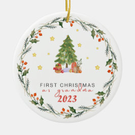 Gepersonaliseerd eerste jaar als oma kerst keramisch ornament