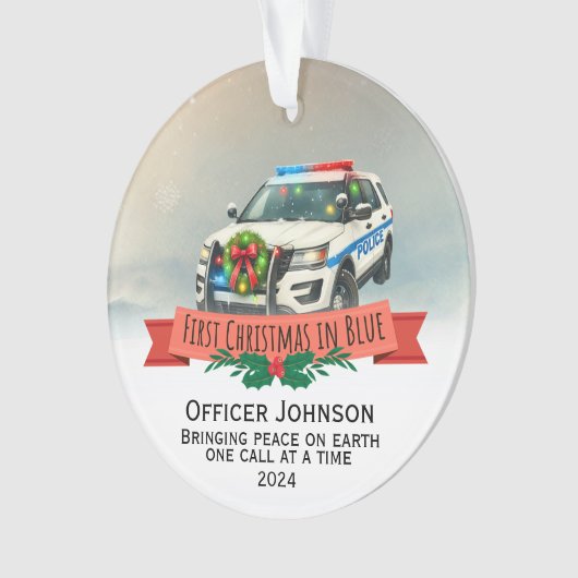 Gepersonaliseerd eerste kerst politie Ornament (voorkant)