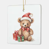 Gepersonaliseerd eerste kerstgrillige teddybeer keramisch ornament (Links)