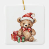 Gepersonaliseerd eerste kerstgrillige teddybeer keramisch ornament (Voorkant)