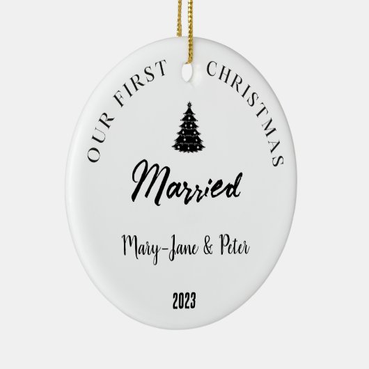 Gepersonaliseerd Eerste Kersthuwelijk Keramisch Ornament (Rechts)