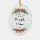 Gepersonaliseerd Eerste Kersthuwelijk Mr. Mrs. Keramisch Ornament (Rechts)