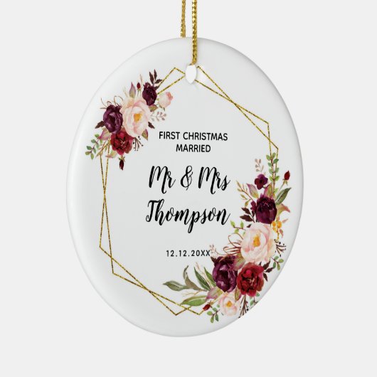 Gepersonaliseerd Eerste Kersthuwelijk zoals Mr & M Keramisch Ornament (Rechts)