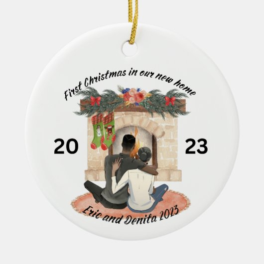 Gepersonaliseerd, eerste Kerstmis in nieuw huis Keramisch Ornament (Voorkant)