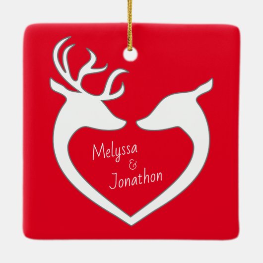 Gepersonaliseerd eerste kerstrenrenrennen Couple R Keramisch Ornament (Achterkant)