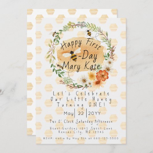 Gepersonaliseerd eerste verjaardag honingbijen en kaart (Voorkant / Achterkant)