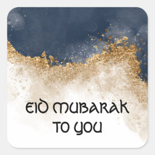 GEPERSONALISEERD EID MUBARAK Sticker, MODERN WATER Vierkante Sticker