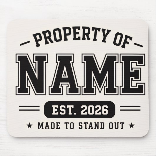 Gepersonaliseerd eigendom van naam – Varsity stijl Muismat (Voorkant)