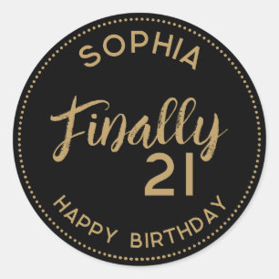 Gepersonaliseerd Eindelijk 21 Zwart Goud 21e Verja Ronde Sticker