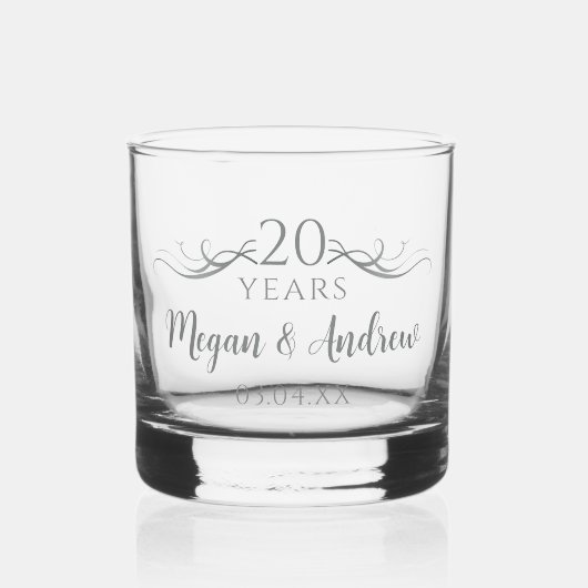 Gepersonaliseerd Elegant 20ste bruiloft Jubileum G Whisky Glas (Voorkant)
