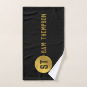Gepersonaliseerd Elegant Black & Gold Modern Monog Bad Handdoek (Handdoek)