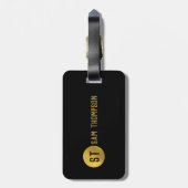 Gepersonaliseerd Elegant Black & Gold Modern Monog Bagagelabel (Achterkant verticaal)