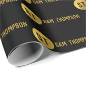 Gepersonaliseerd Elegant Black & Gold Modern Monog Cadeaupapier (Rol Hoek)