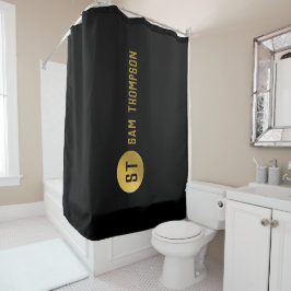 Gepersonaliseerd Elegant Black & Gold Modern Monog Douchegordijn