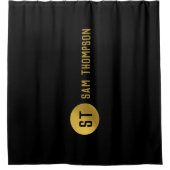 Gepersonaliseerd Elegant Black & Gold Modern Monog Douchegordijn (Voorkant)