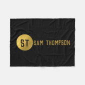 Gepersonaliseerd Elegant Black & Gold Modern Monog Fleece Deken (Voorkant (Horizontaal))