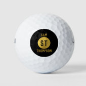 Gepersonaliseerd Elegant Black & Gold Modern Monog Golfballen (Voorkant)
