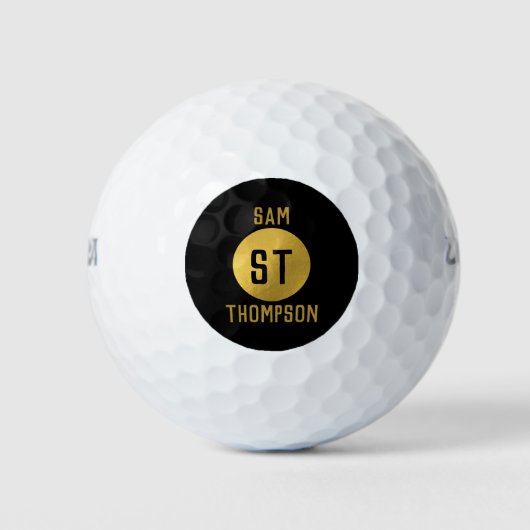 Gepersonaliseerd Elegant Black & Gold Modern Monog Golfballen (Voorkant)