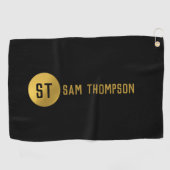 Gepersonaliseerd Elegant Black & Gold Modern Monog Golfhanddoek (Horizontaal)