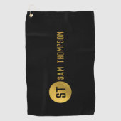 Gepersonaliseerd Elegant Black & Gold Modern Monog Golfhanddoek (Voorkant)