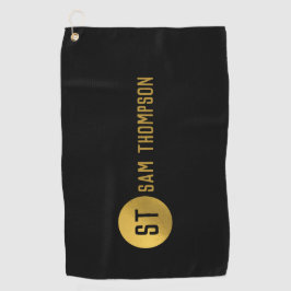 Gepersonaliseerd Elegant Black & Gold Modern Monog Golfhanddoek