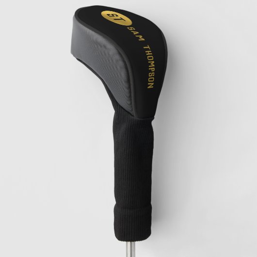 Gepersonaliseerd Elegant Black & Gold Modern Monog Golfheadcover (Schuin)