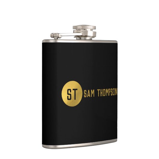 Gepersonaliseerd Elegant Black & Gold Modern Monog Heupfles (Rechts)