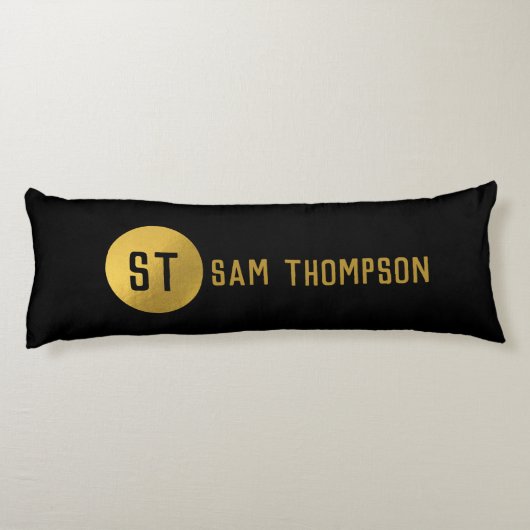 Gepersonaliseerd Elegant Black & Gold Modern Monog Lichaamskussen (Achterkant)