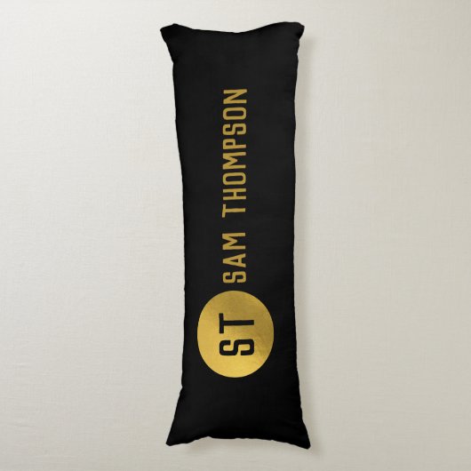 Gepersonaliseerd Elegant Black & Gold Modern Monog Lichaamskussen (Voorkant Verticaal)