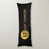 Gepersonaliseerd Elegant Black & Gold Modern Monog Lichaamskussen (Achterkant (Verticaal))