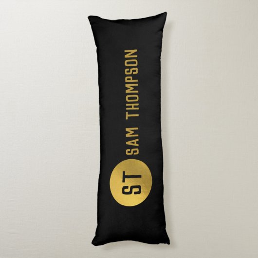 Gepersonaliseerd Elegant Black & Gold Modern Monog Lichaamskussen (Achterkant (Verticaal))