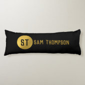 Gepersonaliseerd Elegant Black & Gold Modern Monog Lichaamskussen (Voorkant)
