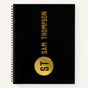 Gepersonaliseerd Elegant Black & Gold Modern Monog Notitieboek