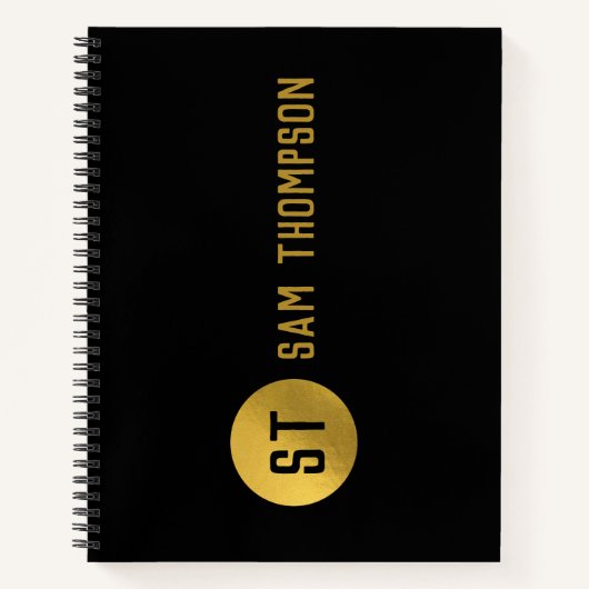 Gepersonaliseerd Elegant Black & Gold Modern Monog Notitieboek (Voorkant)