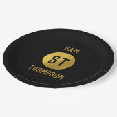 Gepersonaliseerd Elegant Black & Gold Modern Monog Papieren Bordje (Gekanteld)