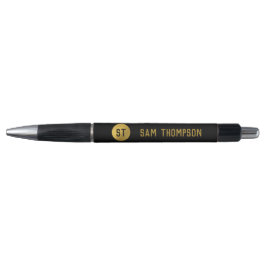 Gepersonaliseerd Elegant Black & Gold Modern Monog Pen