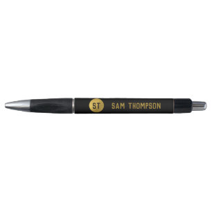 Gepersonaliseerd Elegant Black & Gold Modern Monog Pen