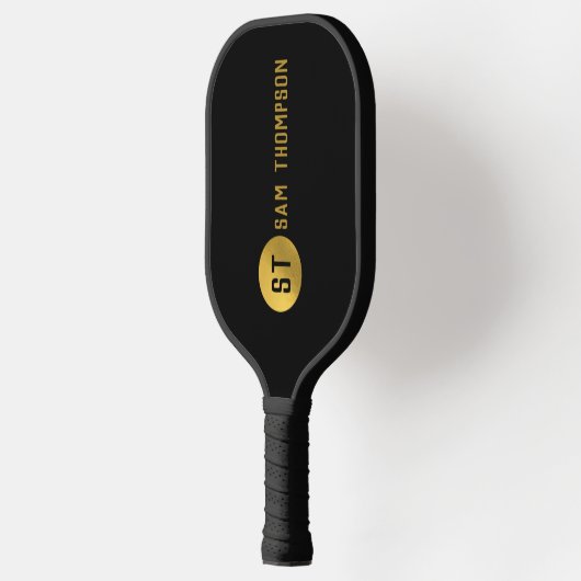 Gepersonaliseerd Elegant Black & Gold Modern Monog Pickleball Paddle (Links)