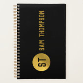 Gepersonaliseerd Elegant Black & Gold Modern Monog Planner (Voorkant)