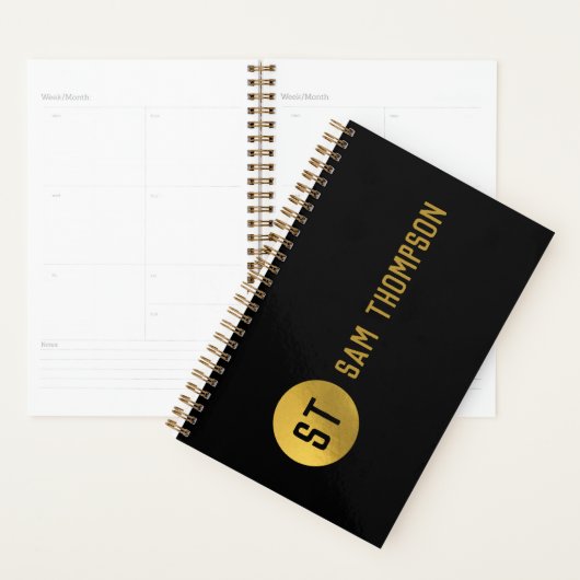 Gepersonaliseerd Elegant Black & Gold Modern Monog Planner (Display)