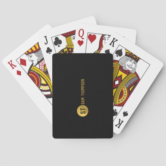 Gepersonaliseerd Elegant Black & Gold Modern Monog Pokerkaarten (Achterkant)