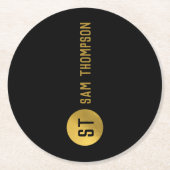Gepersonaliseerd Elegant Black & Gold Modern Monog Ronde Kartonnen Onderzetter (Voorkant)