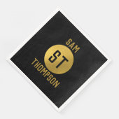 Gepersonaliseerd Elegant Black & Gold Modern Monog Servet (Hoek)