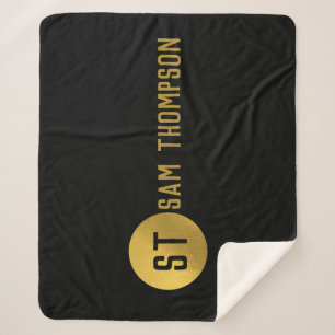 Gepersonaliseerd Elegant Black & Gold Modern Monog Sherpa Deken